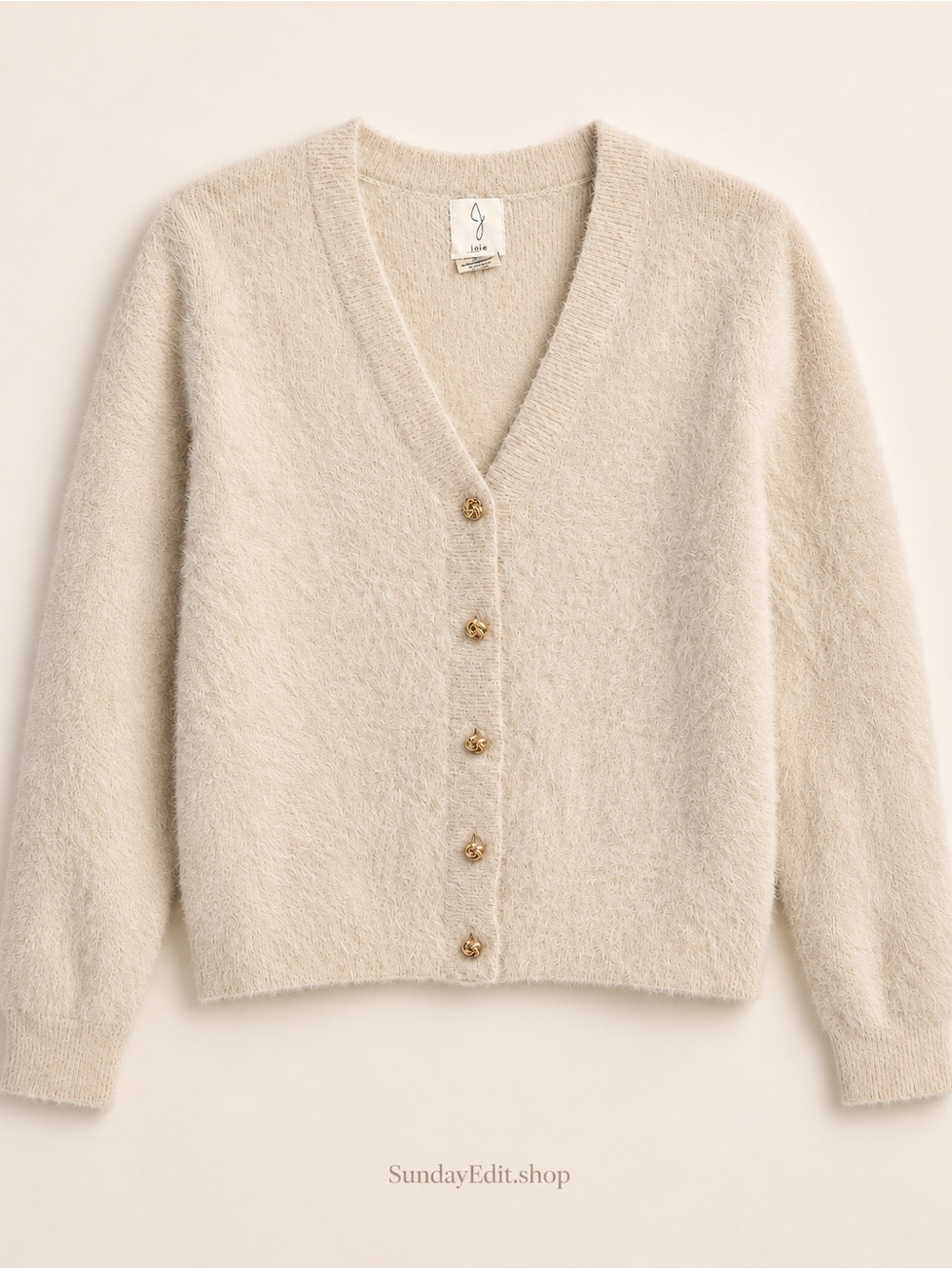 Joie Cream V-Neck Button-Front Fuzzy Cardigan | Size XS